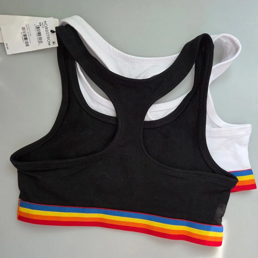 Treasure‎ & Bond Girls 2-Pack Rainbow Racerback Sports Bras Black White 10/12